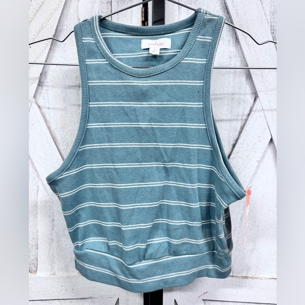 Colsie Teal and White Striped Tank Top